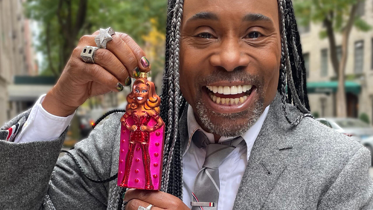 Billy Porter holding his ornament